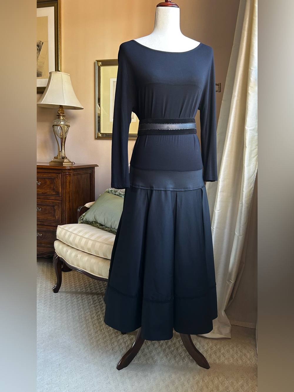 Vintage Donna Karan Tea Length All-Occasion Fit & Flare Black Dress Size 12